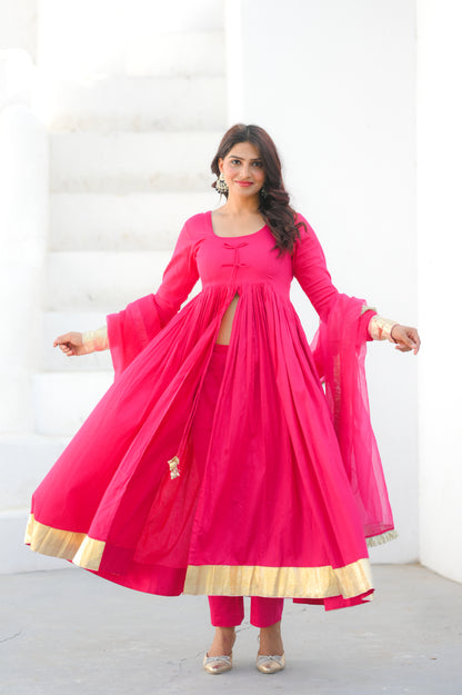 Hot Pink Front cut Anarkali .