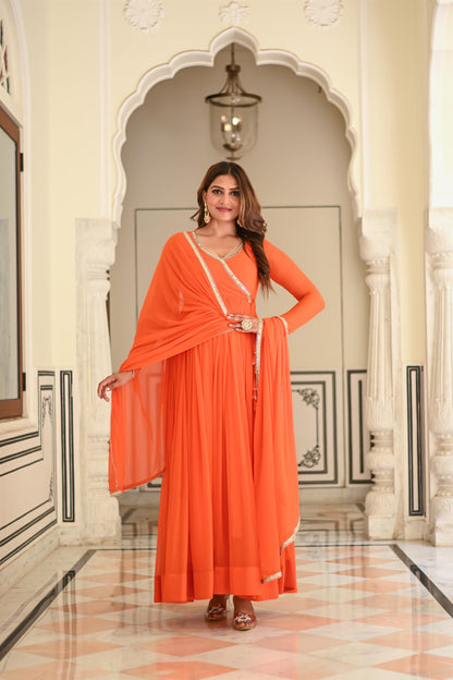 Orange Chiffon Angrakha Anarkali