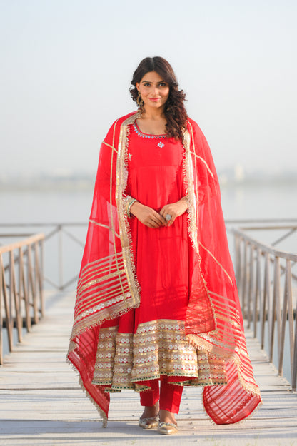 Red Blush Handwork Anarkali Suit Set