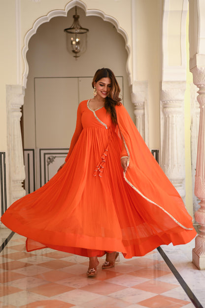 Orange Chiffon Angrakha Anarkali