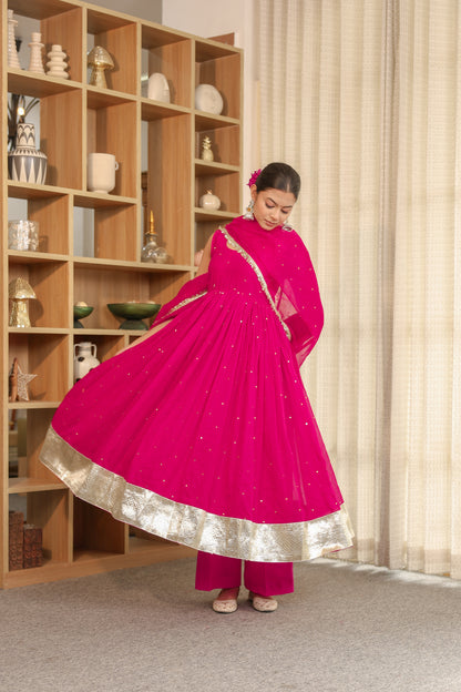 Hot Pink Handwork Anarkali
