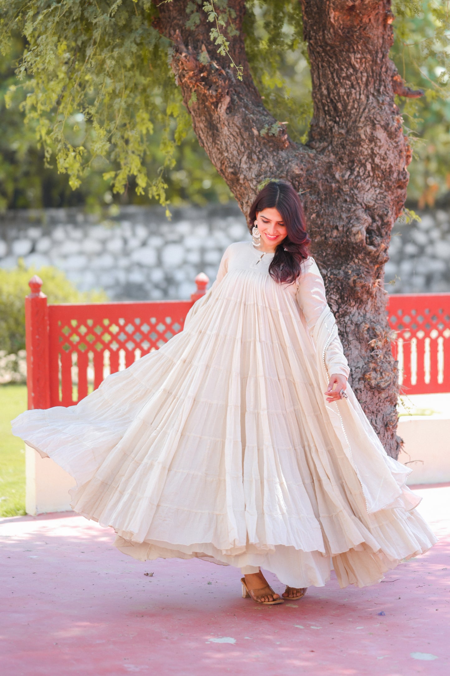 Beige 8 tier Anarkali