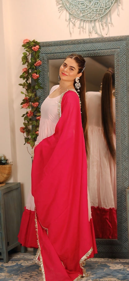 Baby pink and Rani combo Anarkali