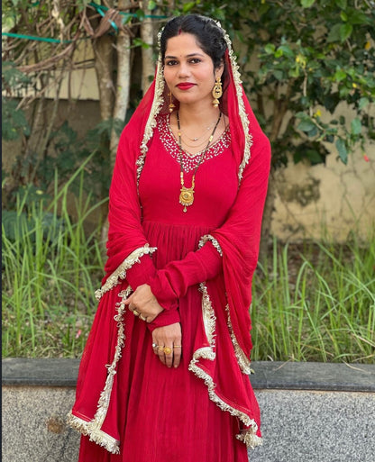 Red wrinkled Handwork cotton Suit