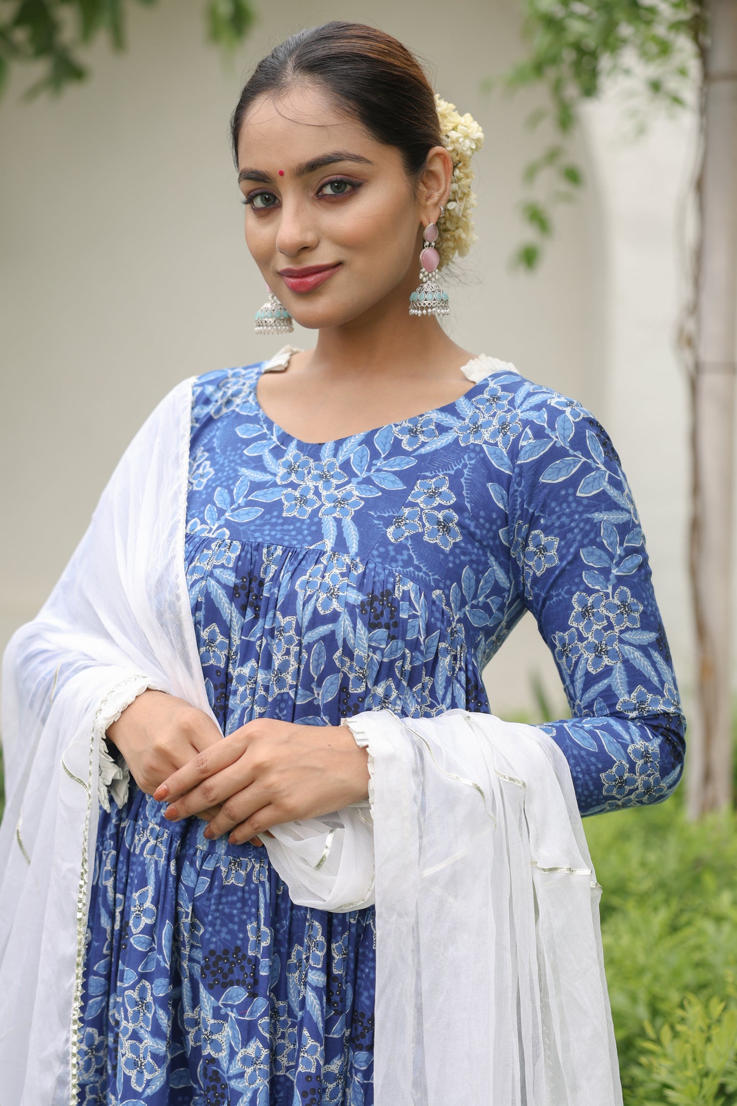 Indigo printed Cotton Anarkali
