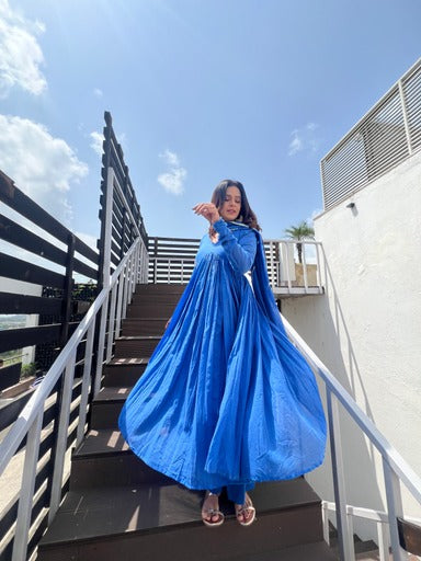 Cobalt Blue Alia cut pure mul  Anarkali.