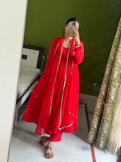 Red chiffon Anarkali.