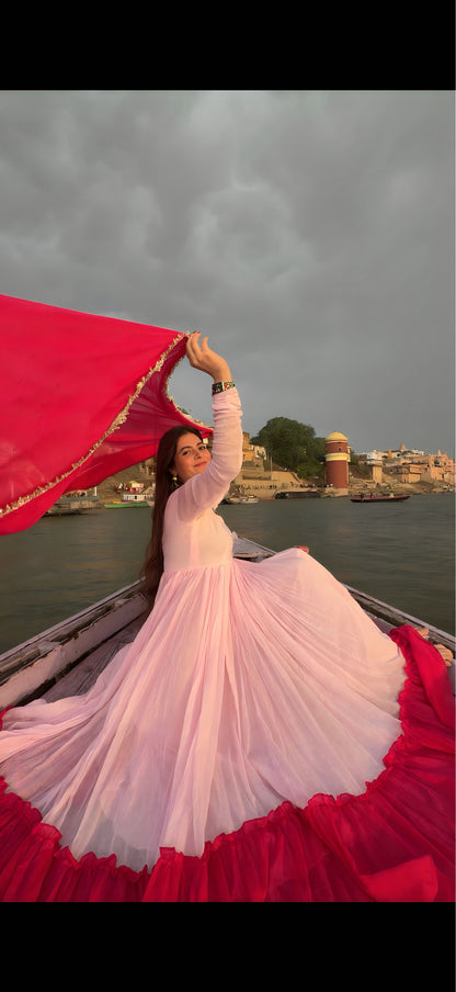 Baby pink and Rani combo Anarkali