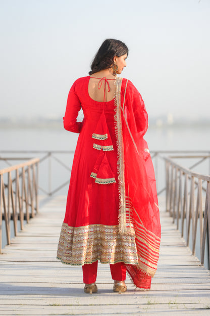 Red Blush Handwork Anarkali Suit Set
