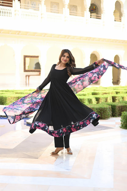 Black Chiffon Anarkali suit set