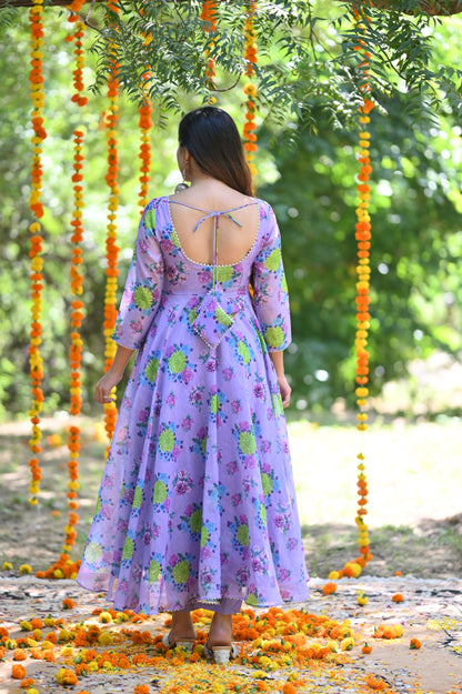 Lavender flower Chanderi  Anarkali