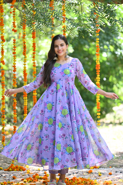 Lavender flower Chanderi  Anarkali