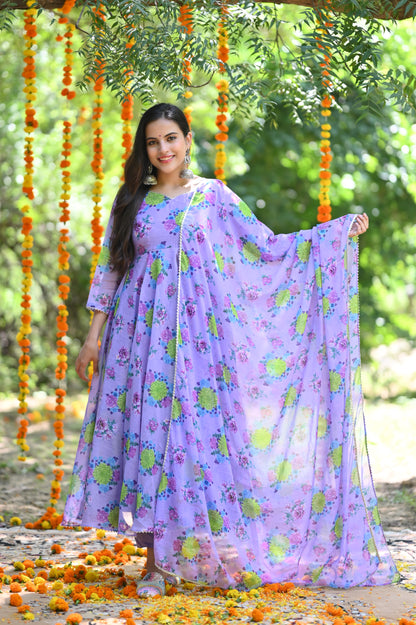 Lavender flower Chanderi  Anarkali