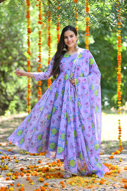 Lavender flower Chanderi  Anarkali