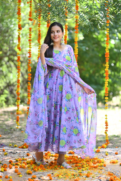 Lavender flower Chanderi  Anarkali