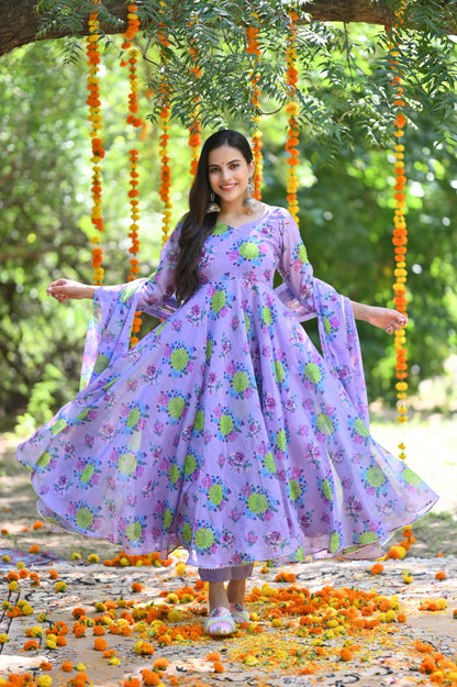 Lavender flower Chanderi  Anarkali