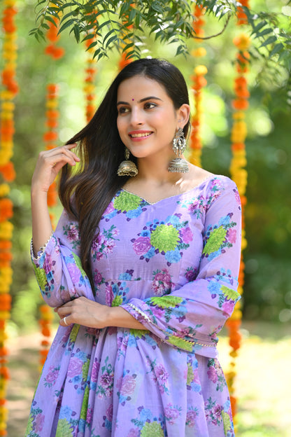Lavender flower Chanderi  Anarkali