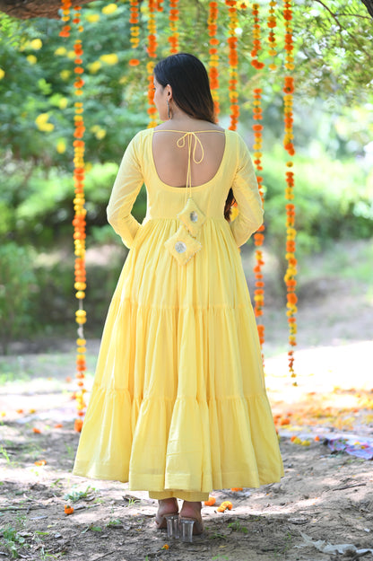 Yellow lurex Cotton Anarkali
