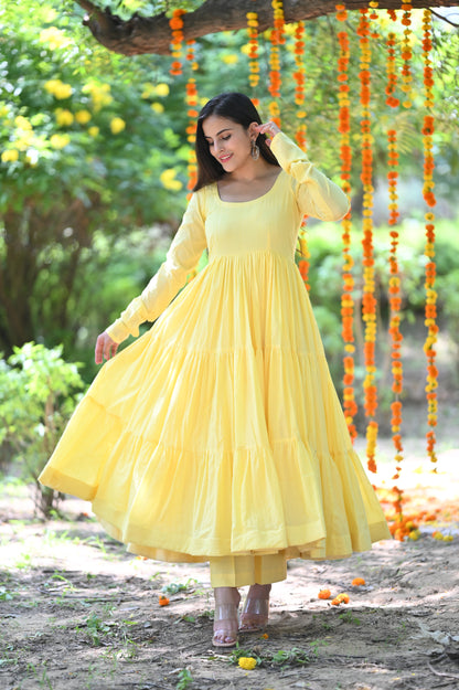 Yellow lurex Cotton Anarkali