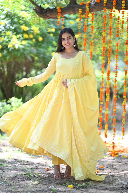 Yellow lurex Cotton Anarkali