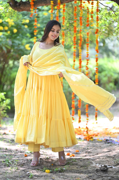 Yellow lurex Cotton Anarkali