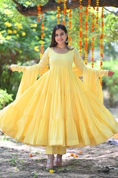 Yellow lurex Cotton Anarkali