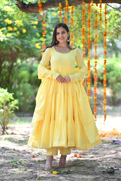 Yellow lurex Cotton Anarkali