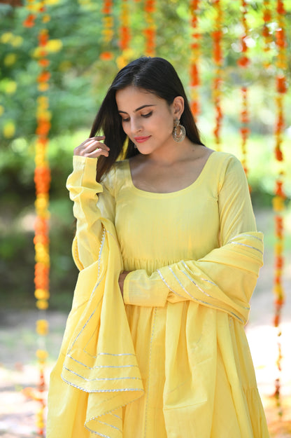 Yellow lurex Cotton Anarkali
