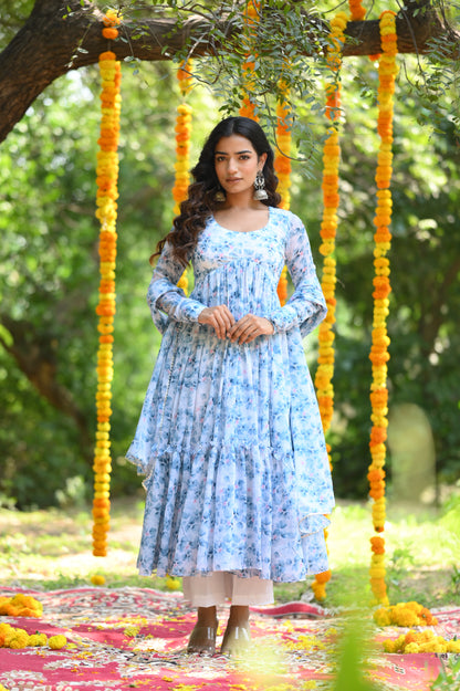 BLUE CHIFFON ANARKALI