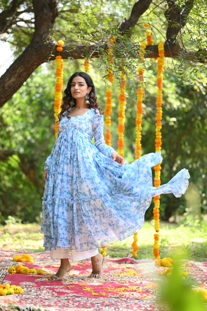BLUE CHIFFON ANARKALI