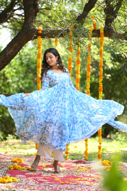BLUE CHIFFON ANARKALI