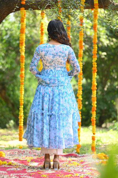 BLUE CHIFFON ANARKALI