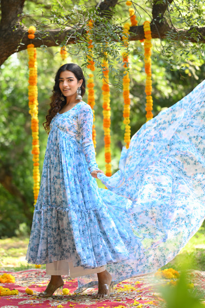 BLUE CHIFFON ANARKALI
