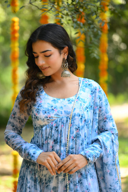 BLUE CHIFFON ANARKALI