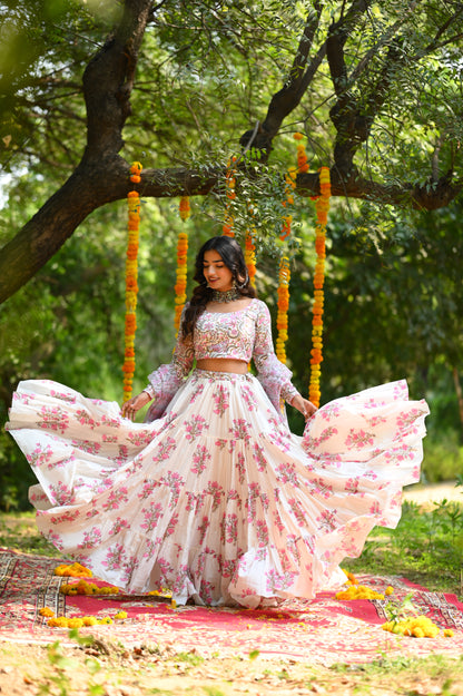PINK HANDBLOCK LEHENGA