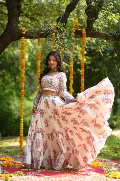 PINK HANDBLOCK LEHENGA
