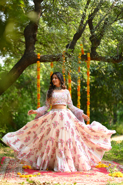 PINK HANDBLOCK LEHENGA