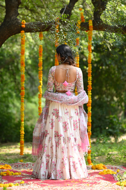 PINK HANDBLOCK LEHENGA