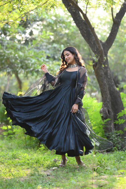 BLACK SATIN ANARKALI