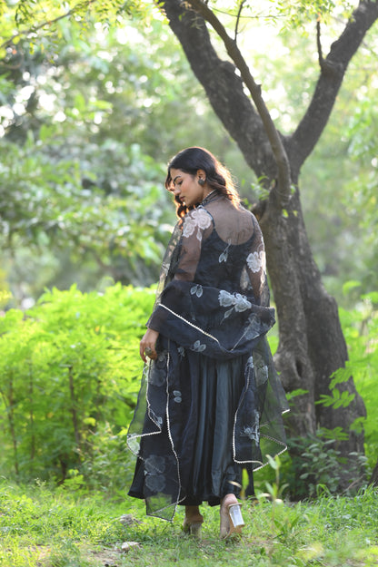 BLACK SATIN ANARKALI