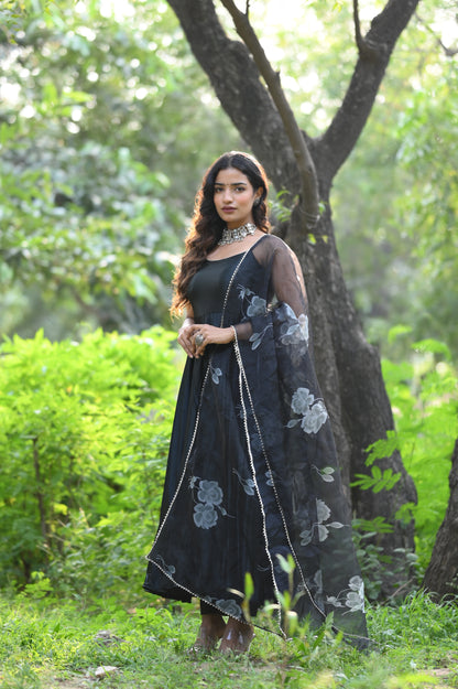 BLACK SATIN ANARKALI