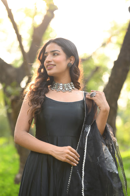 BLACK SATIN ANARKALI