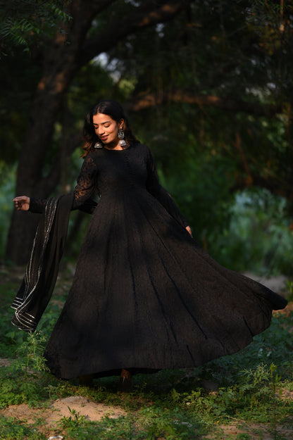 BLACK CHIKANKARI ANARKALI