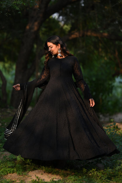 BLACK CHIKANKARI ANARKALI