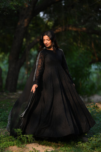 BLACK CHIKANKARI ANARKALI