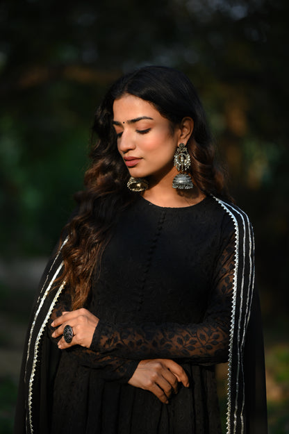 BLACK CHIKANKARI ANARKALI
