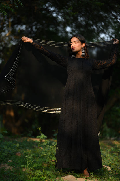 BLACK CHIKANKARI ANARKALI