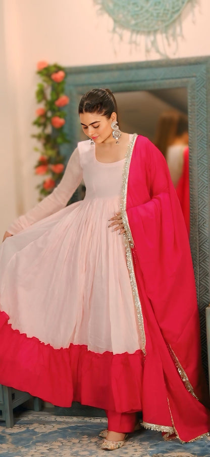 Baby pink and Rani combo Anarkali
