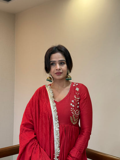 Red Checkmate Anarkali