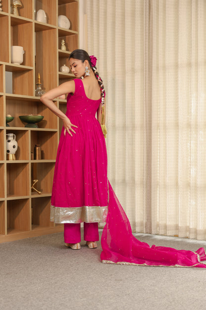 Hot Pink Handwork Anarkali